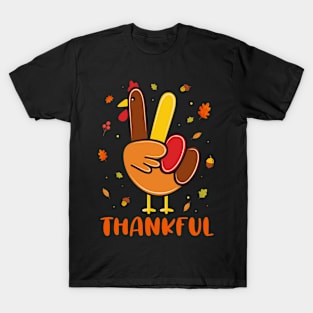 Cute Peace Love Turkey Hand Sign Thankful Happy Thanksgiving T-Shirt